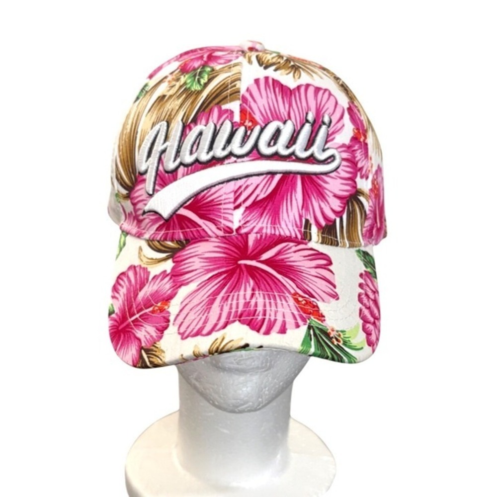 Hawaii Aloha Floral Baseball Cap Hat Adjustable Hibiscus Design Pink White Summe